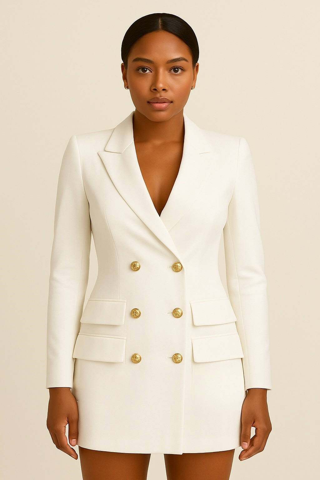Women's Woven Mini Dress with Double-Breasted Buttons and Lapels