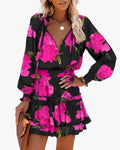 Women's Woven Mini Dress with Neck Ties and Tiered Hem