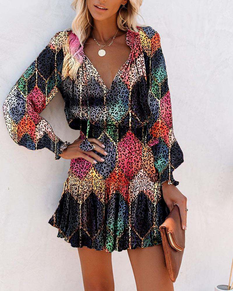 Women's Woven Mini Dress with Neck Ties and Tiered Hem