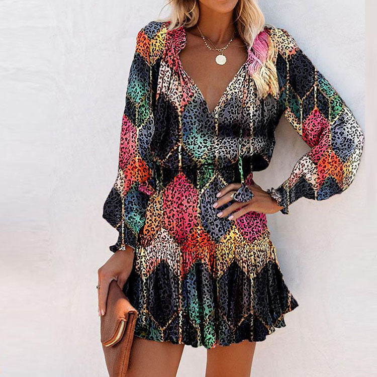 Women's Woven Mini Dress with Neck Ties and Tiered Hem