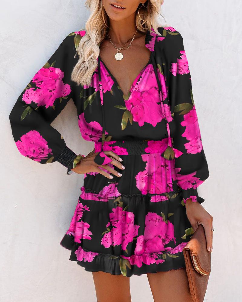Women's Woven Mini Dress with Neck Ties and Tiered Hem