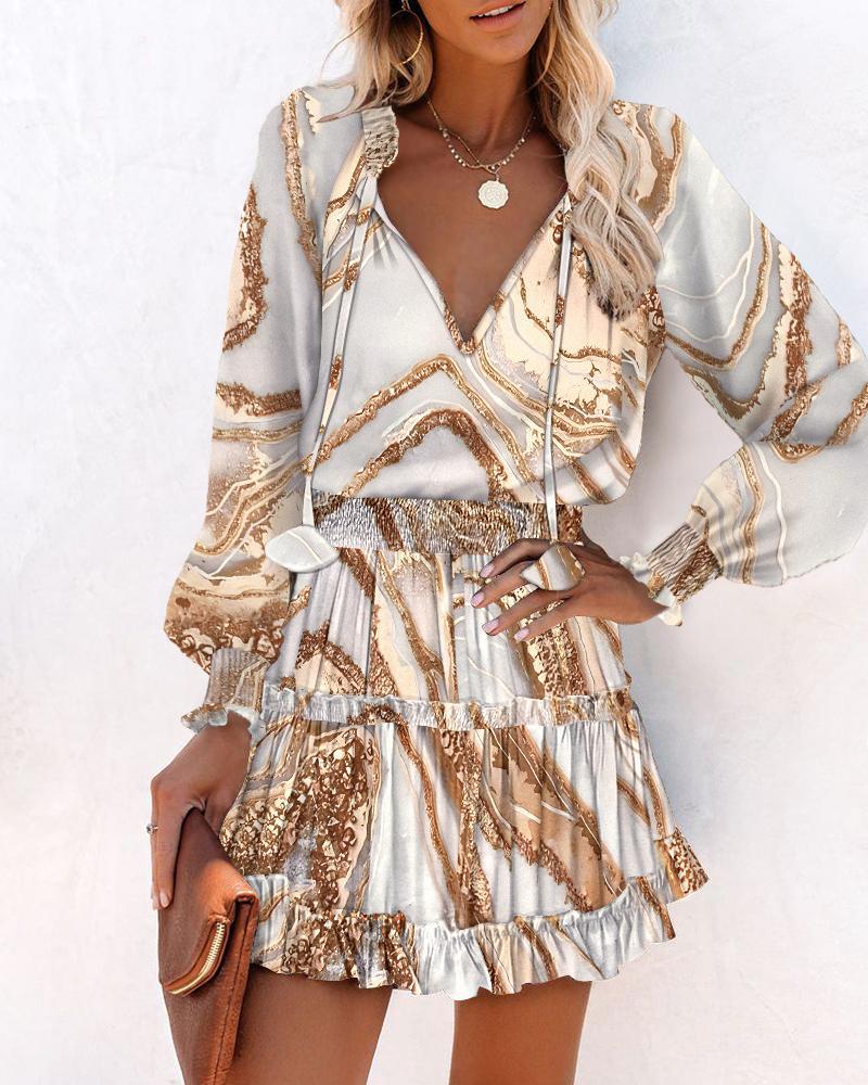 Women's Woven Mini Dress with Neck Ties and Tiered Hem