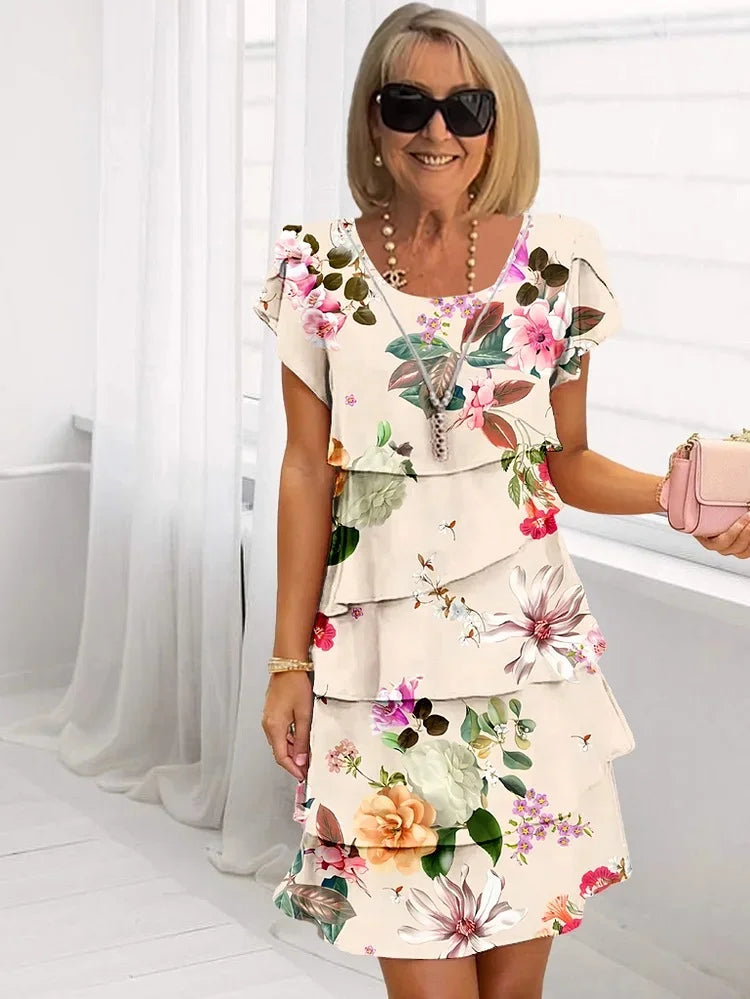 Women's Woven Mini Dress with Scoop Neck and Tiered Skirt