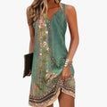 Women's Woven Mini Dress with V Neck and Button Placket
