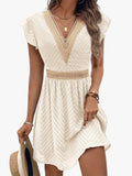 Women's Woven Mini Dress with V-Neck Trim and Flutter Sleeves