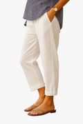 Women's Woven Pants with Cropped Straight Legs and Side Pockets
