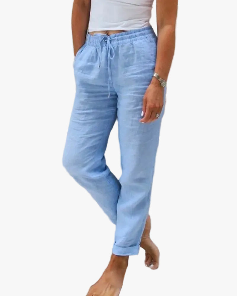 Women's Woven Pants with Drawstring Waist and Cuffed Hem
