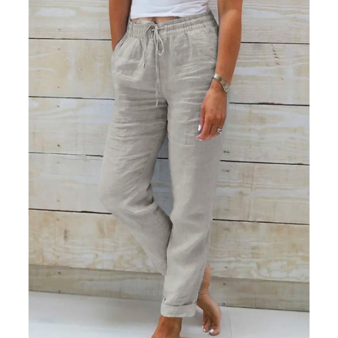 Women's Woven Pants with Drawstring Waist and Cuffed Hem