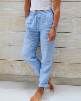 Women's Woven Pants with Drawstring Waist and Side Pockets