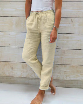 Women's Woven Pants with Drawstring Waist and Side Pockets