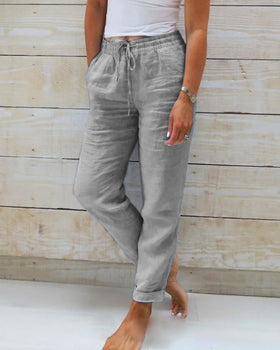 Women's Woven Pants with Drawstring Waist and Side Pockets