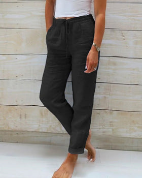 Women's Woven Pants with Drawstring Waist and Side Pockets
