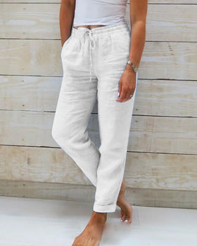 Women's Woven Pants with Drawstring Waist and Side Pockets