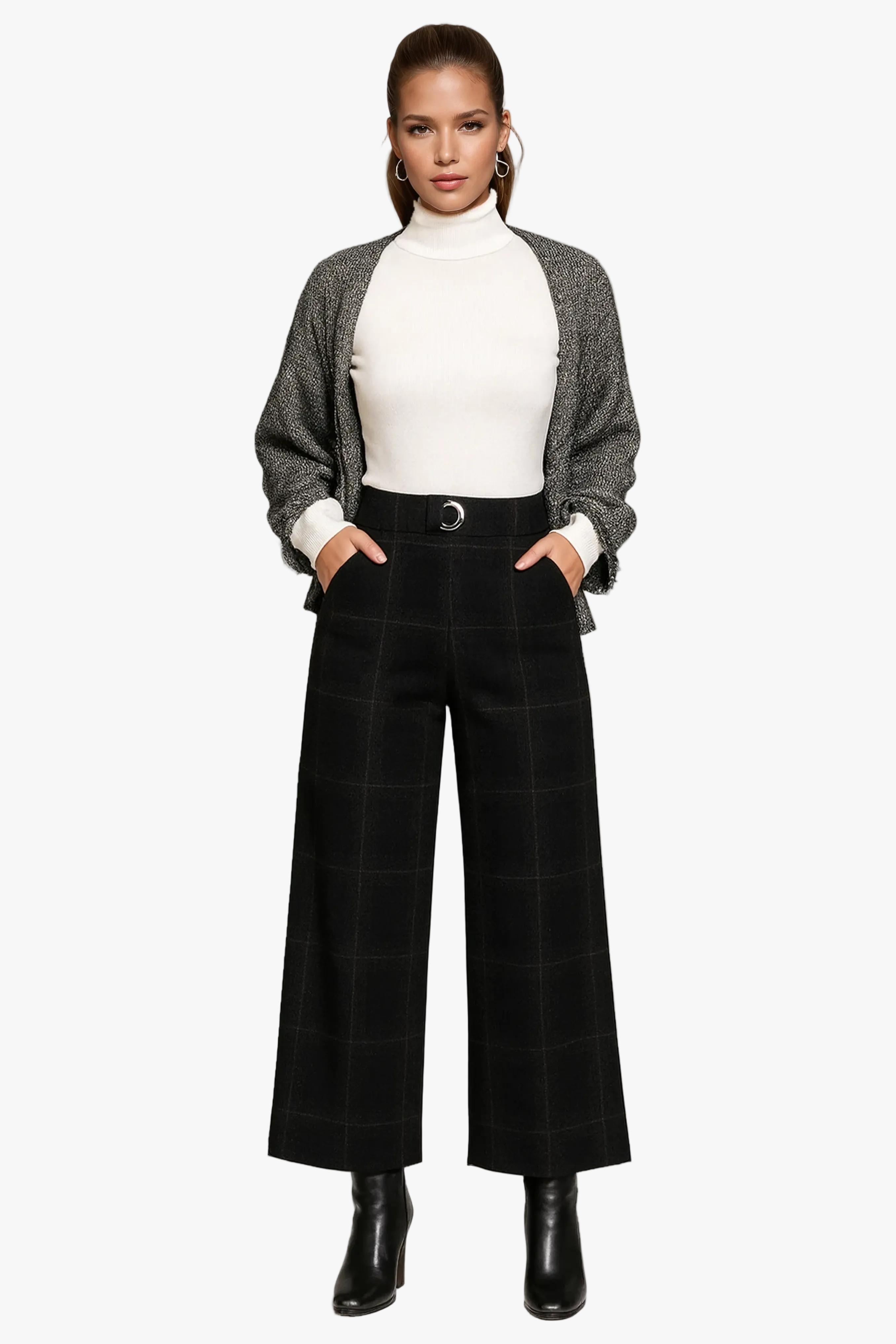 Women's Woven Pants with High-Rise Waist and Wide Legs