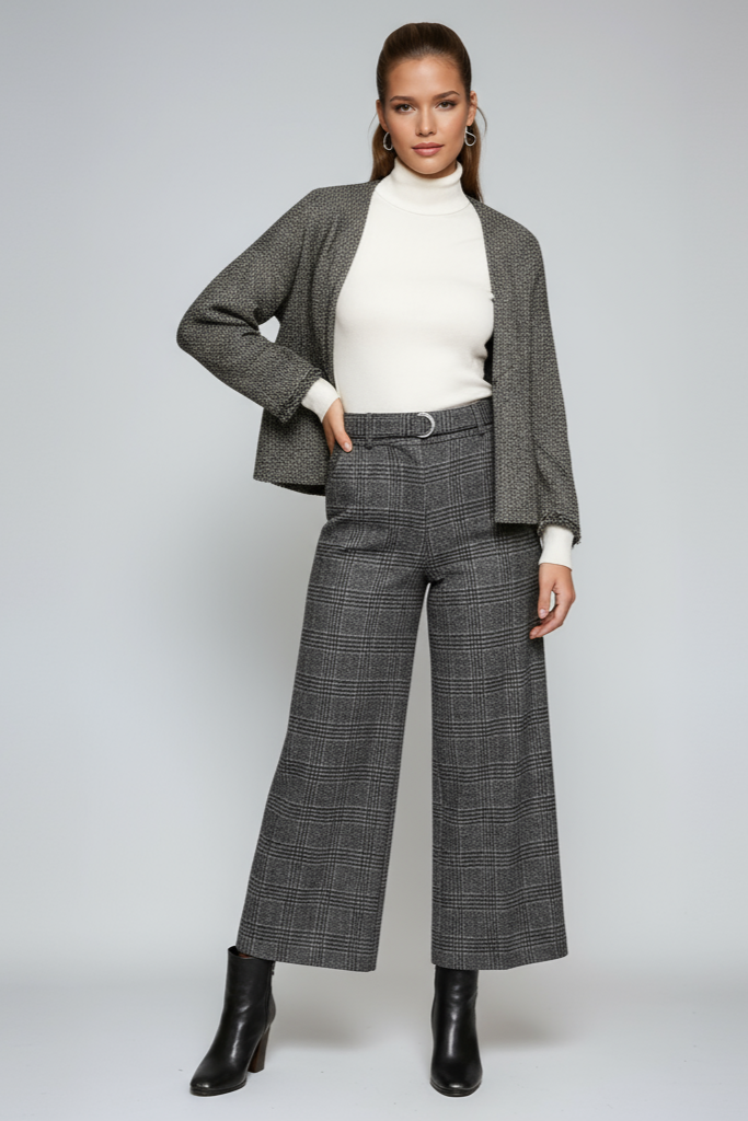 Women's Woven Pants with High-Rise Waist and Wide Legs