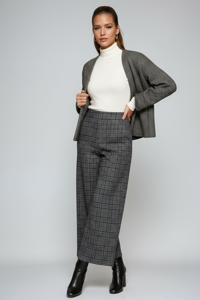 Women's Woven Pants with High-Rise Waist and Wide Legs