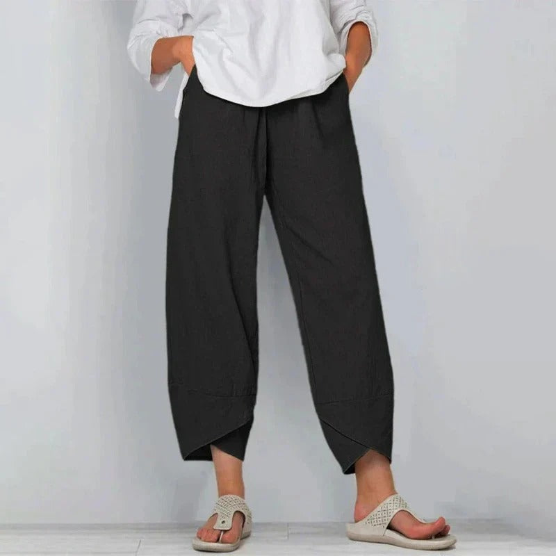 Women's Woven Pull-On Pants with Front Pleats and Overlap Cuffs