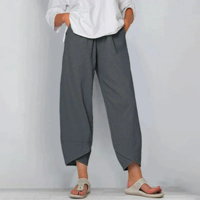 Women's Woven Pull-On Pants with Front Pleats and Overlap Cuffs