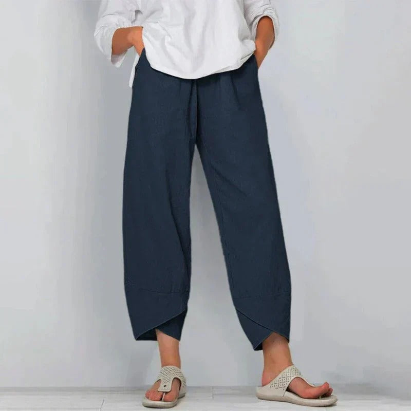 Women's Woven Pull-On Pants with Front Pleats and Overlap Cuffs