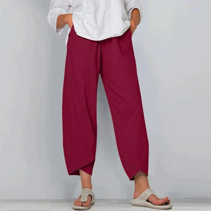 Women's Woven Pull-On Pants with Front Pleats and Overlap Cuffs
