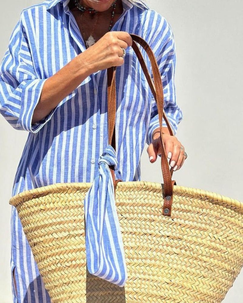Women's Woven Shirt Dress with Button Front and Side Slits