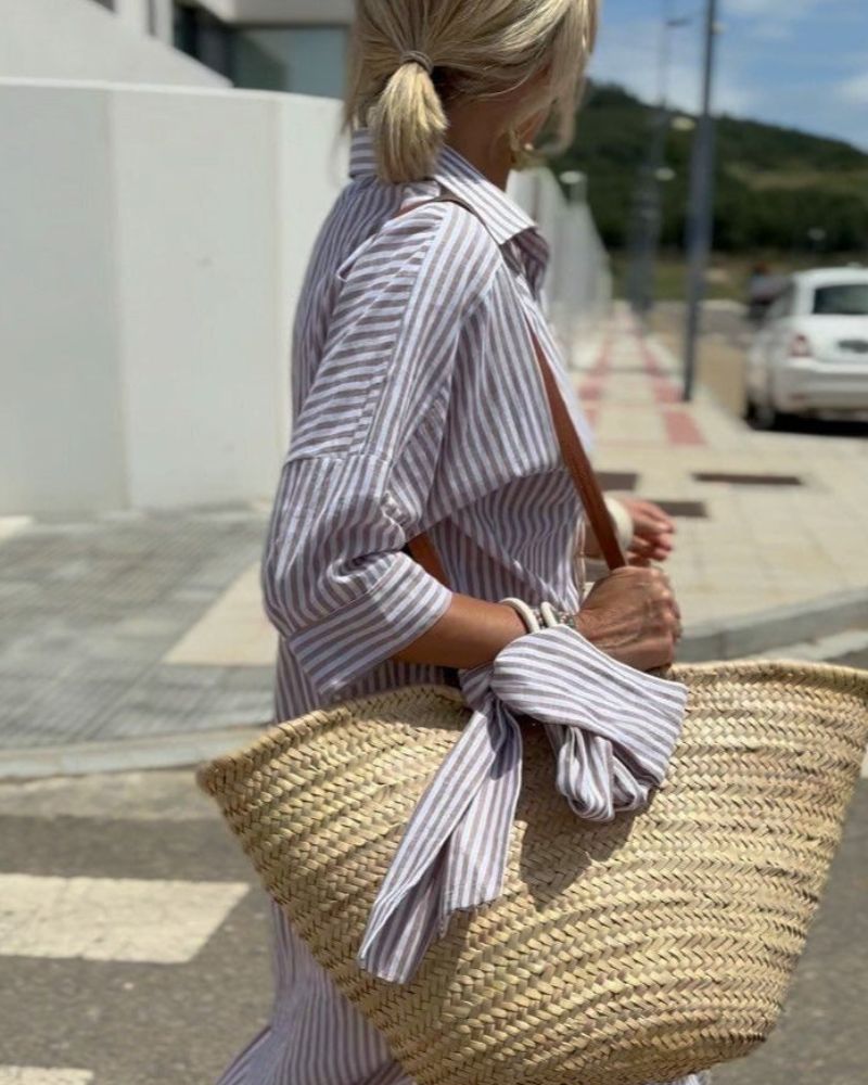 Women's Woven Shirt Dress with Button Front and Side Slits