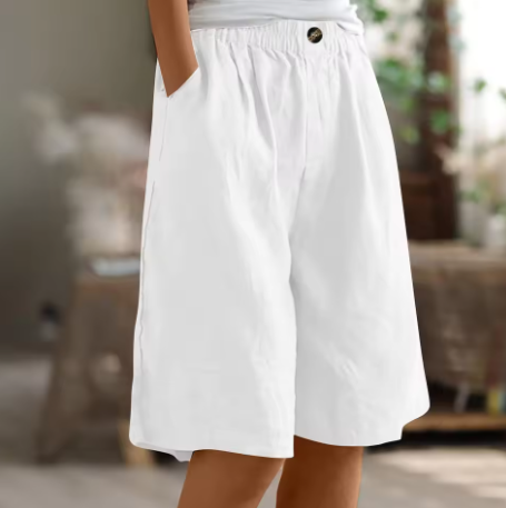 Women's Woven Shorts with Elastic Waist and Side Pockets