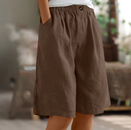 Women's Woven Shorts with Elastic Waist and Side Pockets