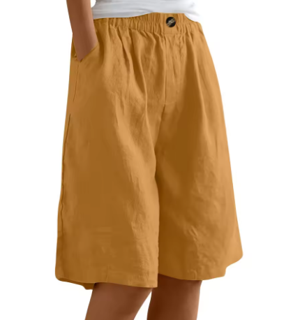 Women's Woven Shorts with Elastic Waist and Side Pockets