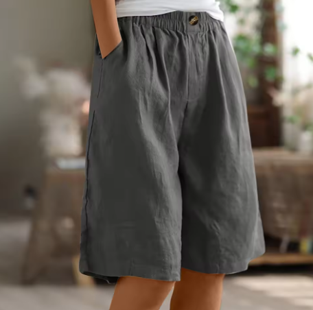 Women's Woven Shorts with Elastic Waist and Side Pockets
