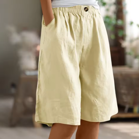 Women's Woven Shorts with Elastic Waist and Side Pockets