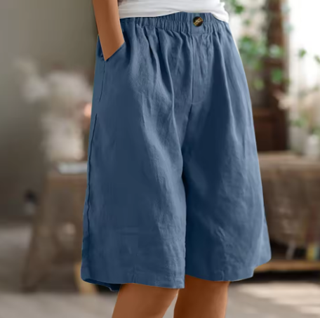 Women's Woven Shorts with Elastic Waist and Side Pockets