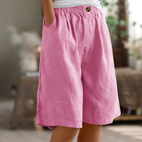 Women's Woven Shorts with Elastic Waist and Side Pockets