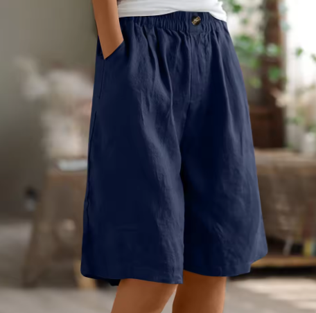 Women's Woven Shorts with Elastic Waist and Side Pockets