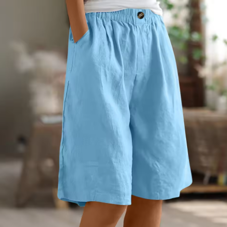 Women's Woven Shorts with Elastic Waist and Side Pockets