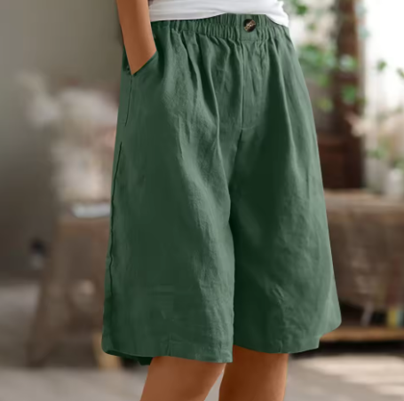 Women's Woven Shorts with Elastic Waist and Side Pockets