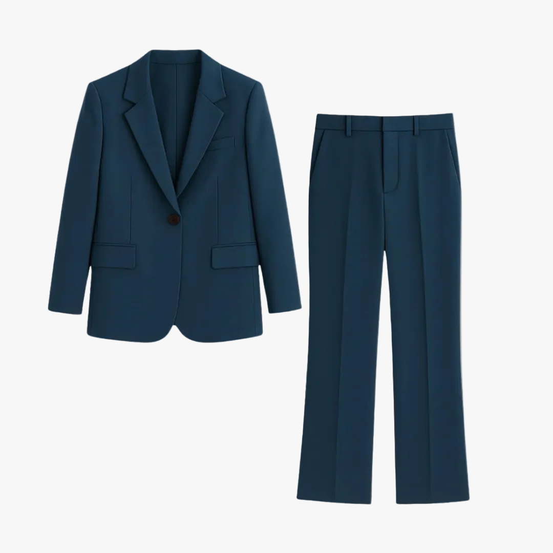 Women's Woven Suit Set with Notched Lapel and Straight-Leg Pants