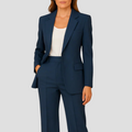 Women's Woven Suit Set with Notched Lapel and Straight-Leg Pants