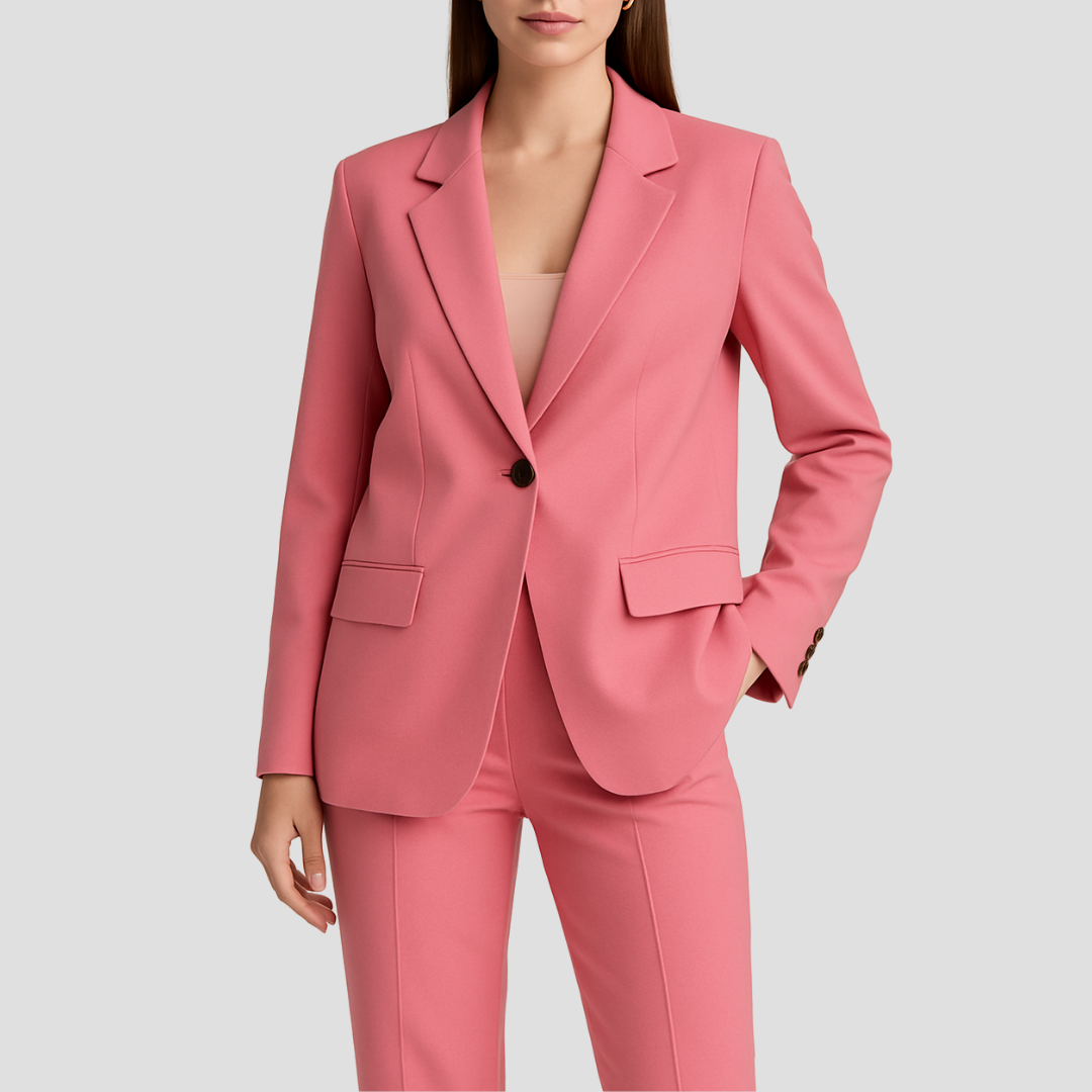 Women's Woven Suit Set with Notched Lapel and Straight-Leg Pants