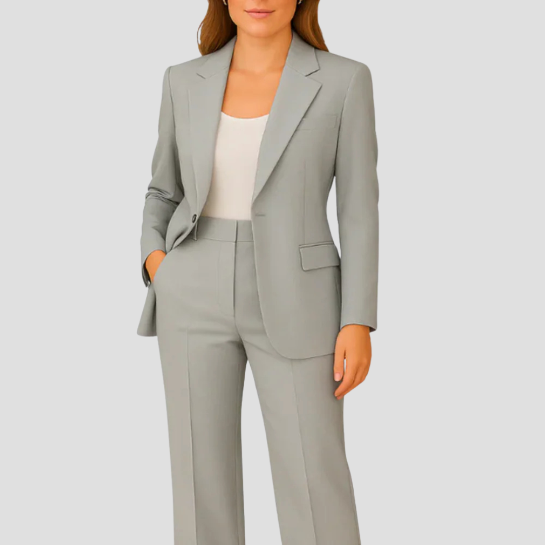 Women's Woven Suit Set with Notched Lapel and Straight-Leg Pants