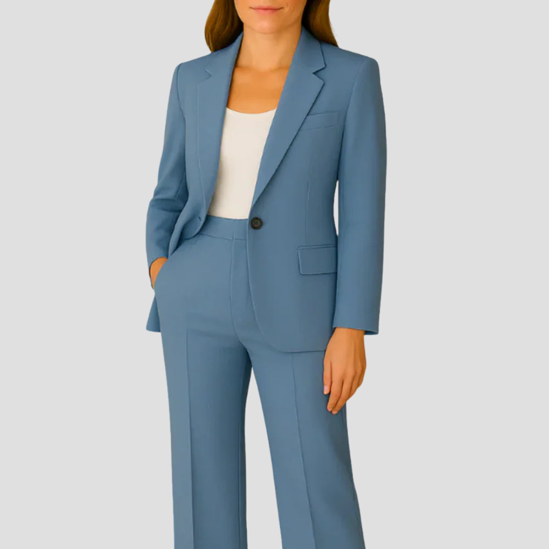 Women's Woven Suit Set with Notched Lapel and Straight-Leg Pants