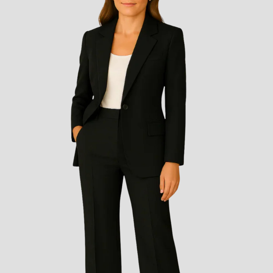 Women's Woven Suit Set with Notched Lapel and Straight-Leg Pants