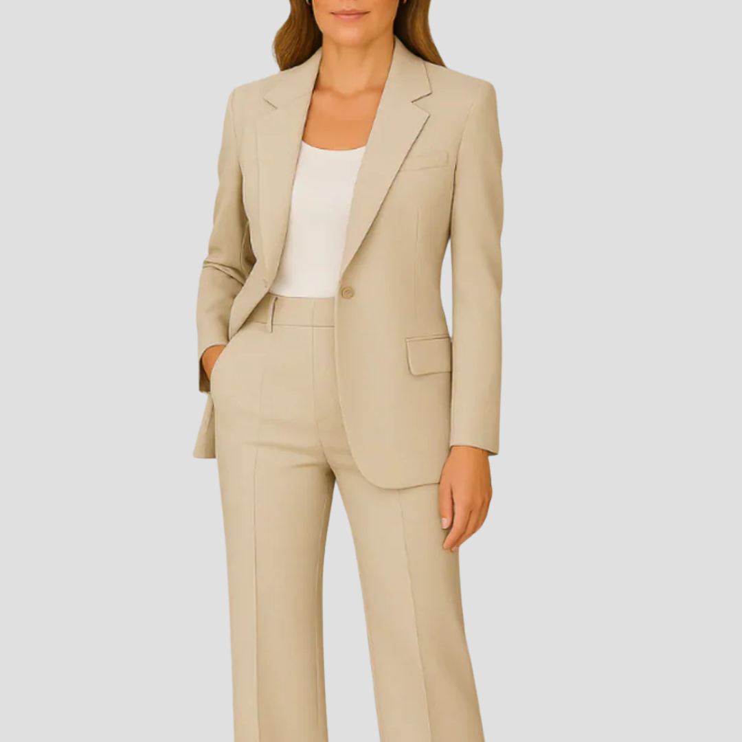 Women's Woven Suit Set with Notched Lapel and Straight-Leg Pants