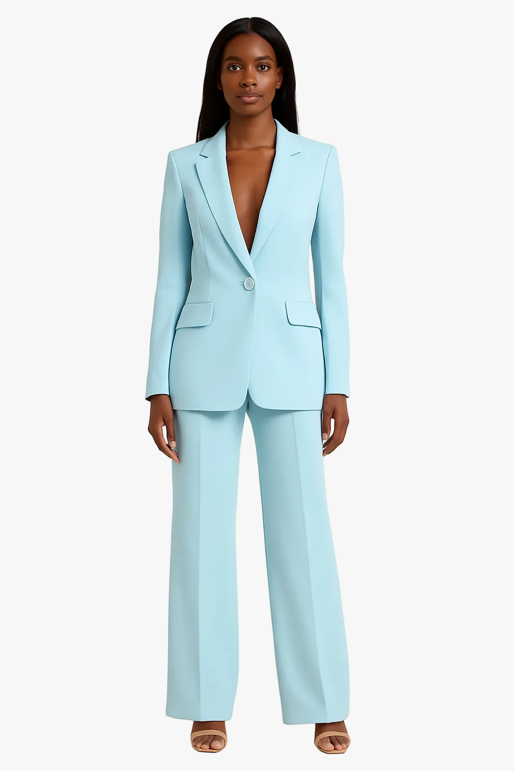 Women's Woven Suit Set with Notched Lapel and Straight-Leg Trousers