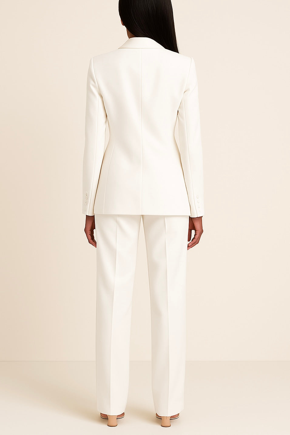 Women's Woven Suit Set with Notched Lapel and Straight-Leg Trousers