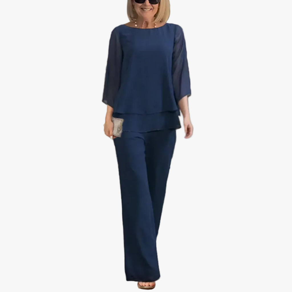 Women's Woven Two-Piece Set with Layered Hem Top and Wide-Leg Pants