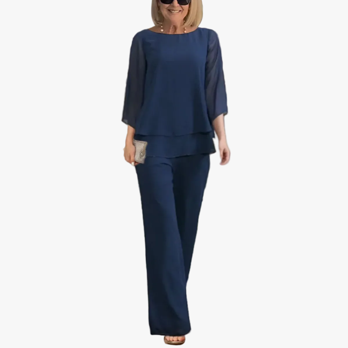 Women's Woven Two-Piece Set with Layered Hem Top and Wide-Leg Pants