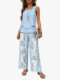 Women's Woven Two-Piece Set with Layered Tank and Wide-Leg Pants