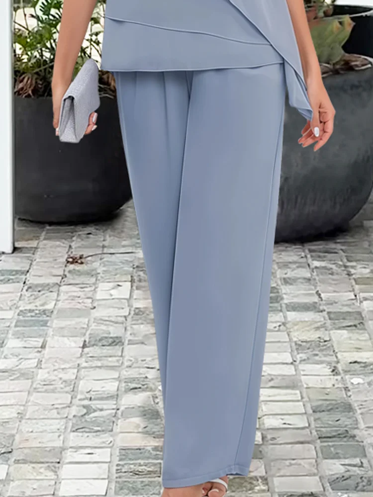 Women's Woven Two-Piece Set with Layered Top and Wide-Leg Pants
