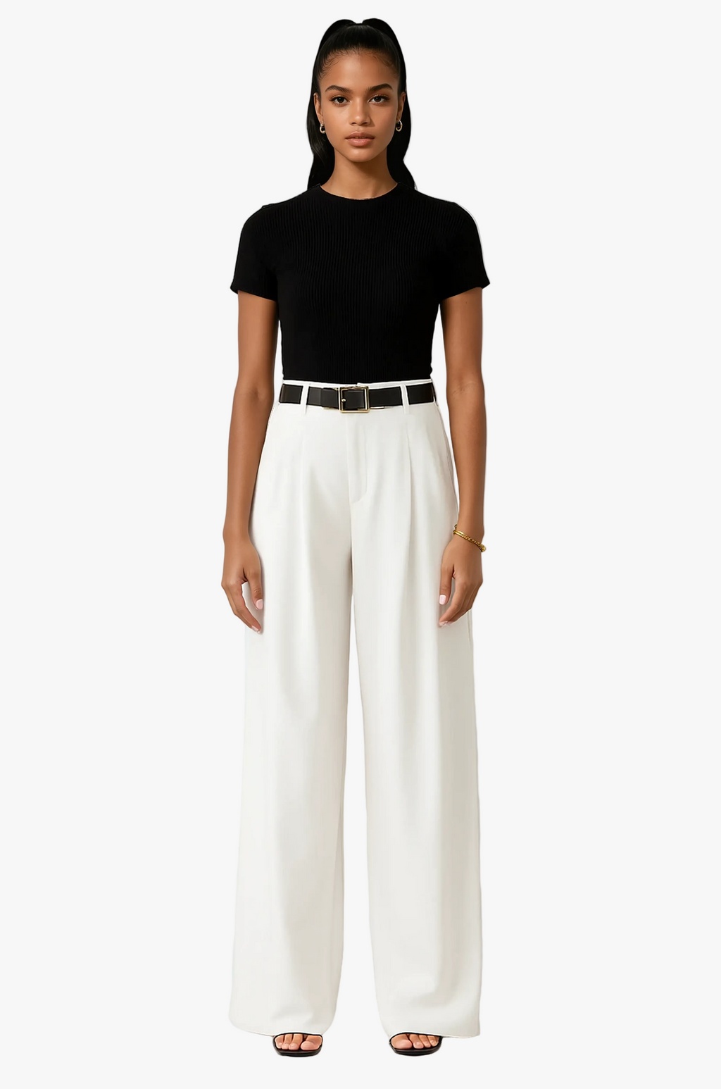 Women's Woven Wide-Leg Pants with Pleated Front and Pockets